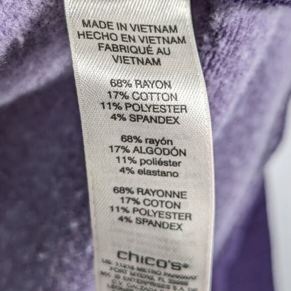 Chico’s 0 Purple V-Neck Long Sleeve Top Rayon Cotton Blend Soft Knit Shirt - Picture 3 of 4